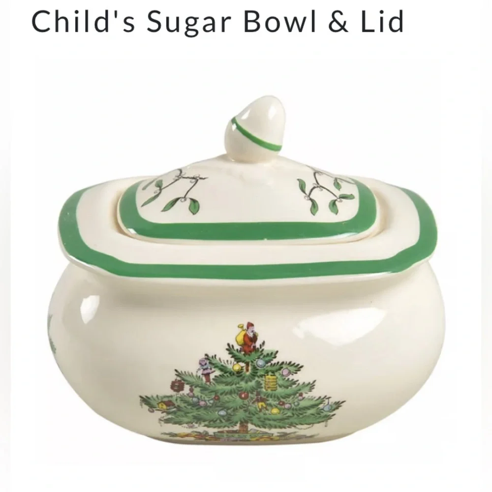 EUC Spode Christmas Tree Child’d Sugar Bowl w/Lid Extremely Rare Discontinued